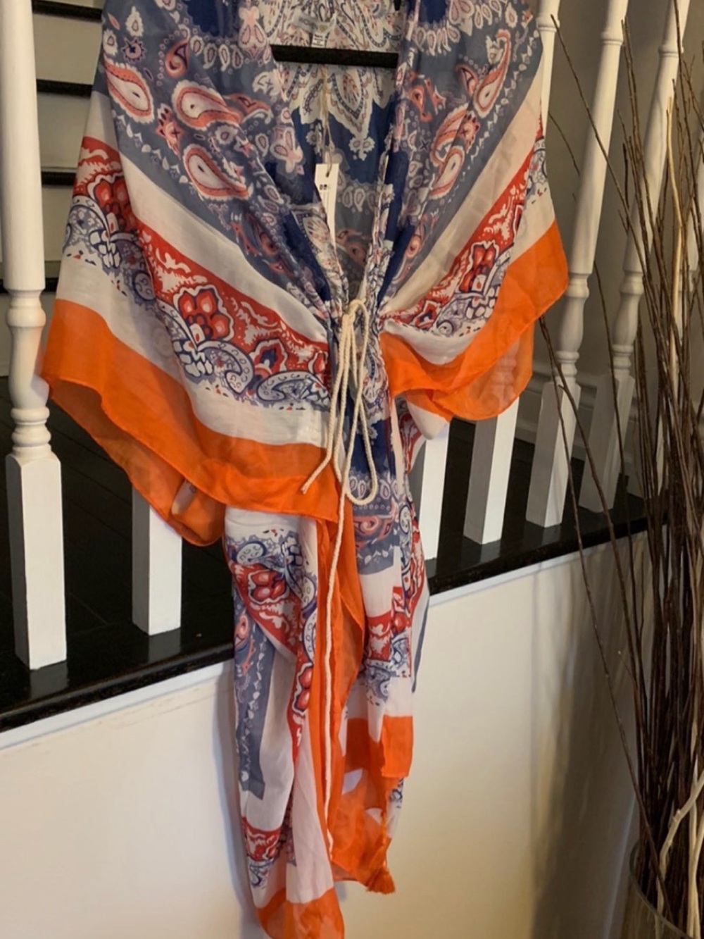 Woven Heart Orange, Blue & White Paisley Kimono